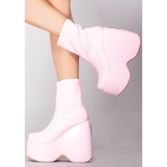 Ocho Toro Culican 01 Sinfully Sweet Platform Boots - Patent Pink - Picture 1 of 3